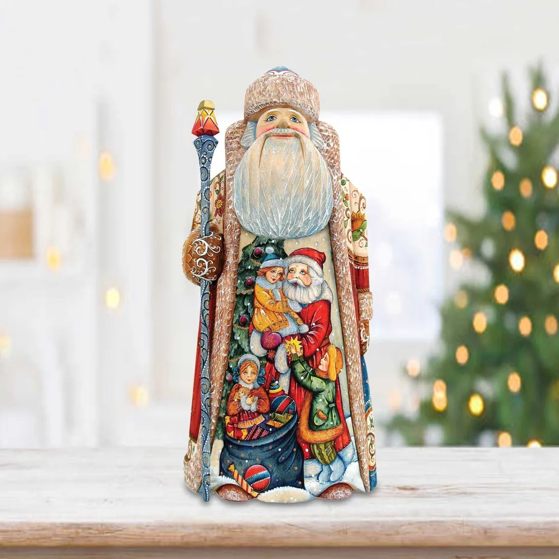 Joy Santa Hand-Painted WOODCARVED Masterpiece by G. DeBrekht - Christmas Decor - 210114